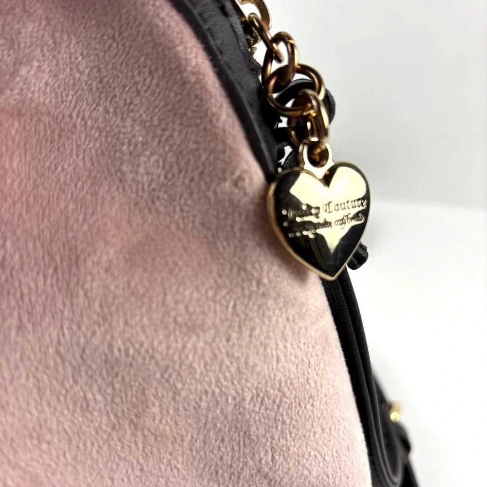 Juicy Couture Satchel Velour Satchel Pink Black Crossbody Bag Y2K Barbiecore